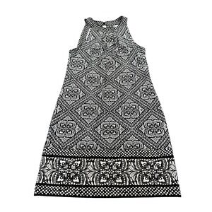 WHBM Black White Print Sleeveless Shift Dress Halter Neck NWT‎ Size S